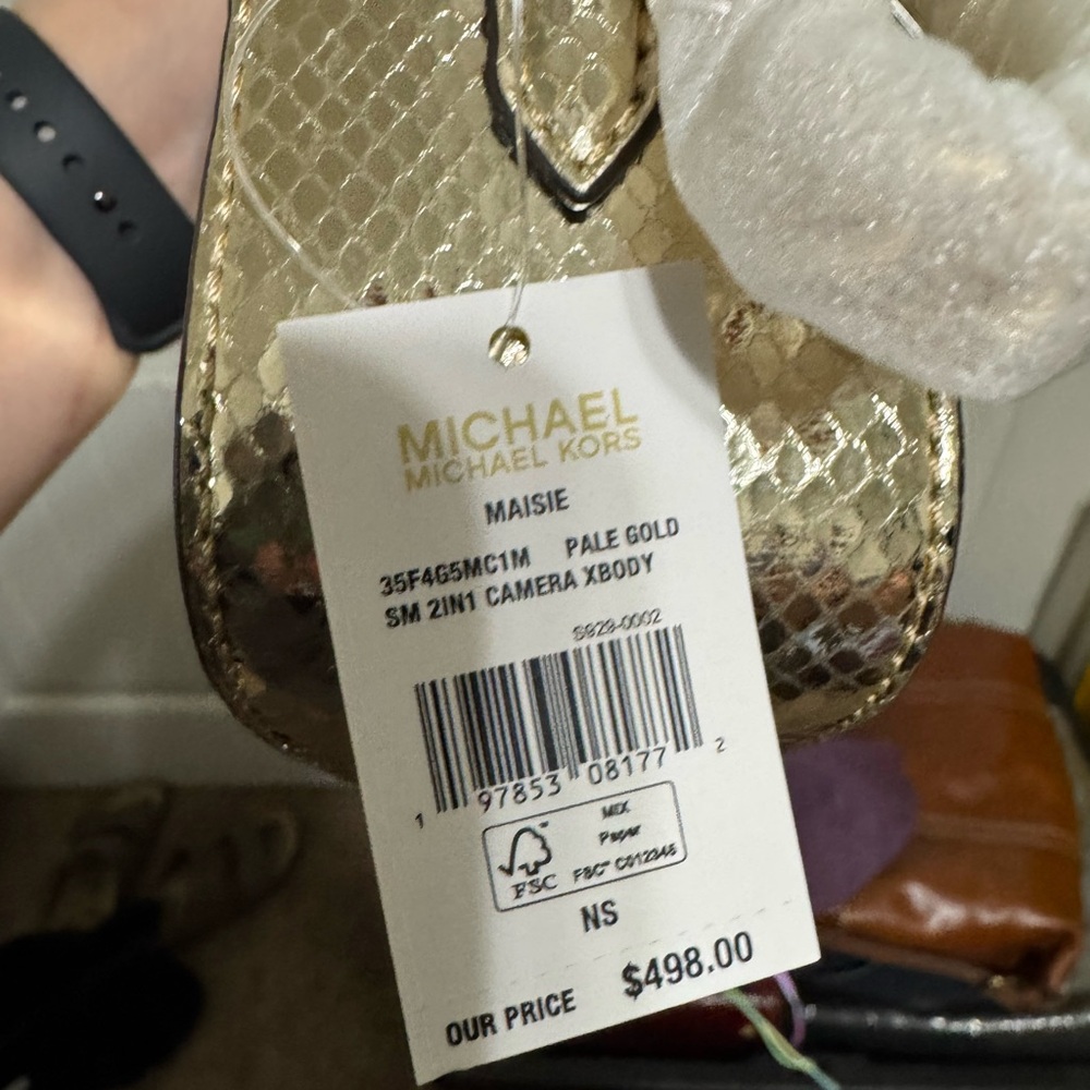 Michael Kors Maisie Gold Snake Print Crossbody Bag - Picture 3 of 4
